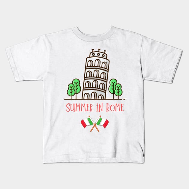 Summer in Rome! Against the background of the Tower of Pisa in Pisa, province of Lazio. Kids T-Shirt by Atom139